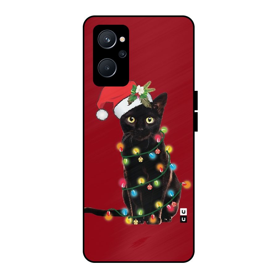 Christmas Cap Cute Cat Metal Back Case for Realme 9i 5G