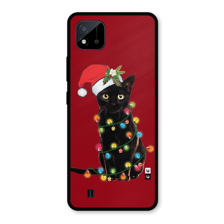 Christmas Cap Cute Cat Metal Back Case for Realme C11 2021