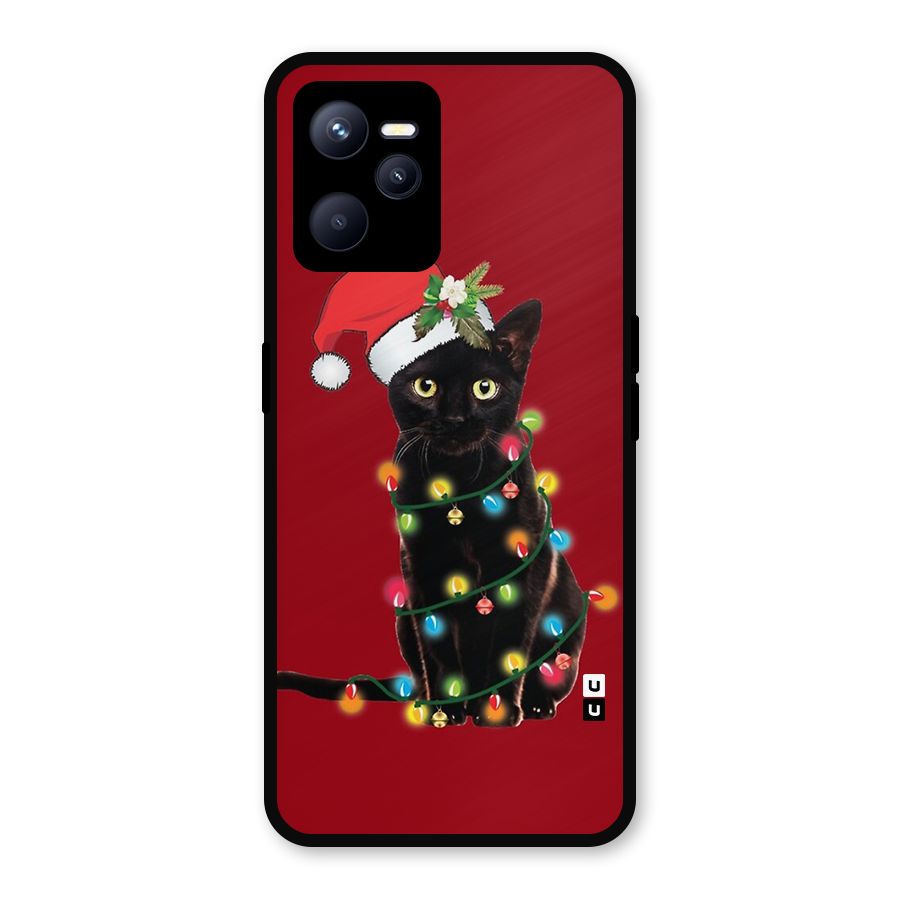 Christmas Cap Cute Cat Metal Back Case for Realme C35