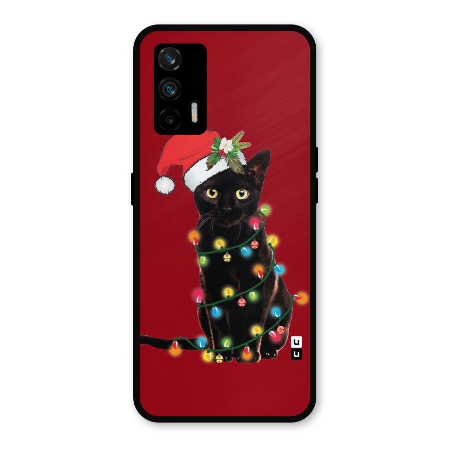 Christmas Cap Cute Cat Metal Back Case for Realme GT 5G