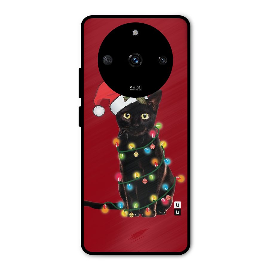 Christmas Cap Cute Cat Metal Back Case for Realme Narzo 60 5G