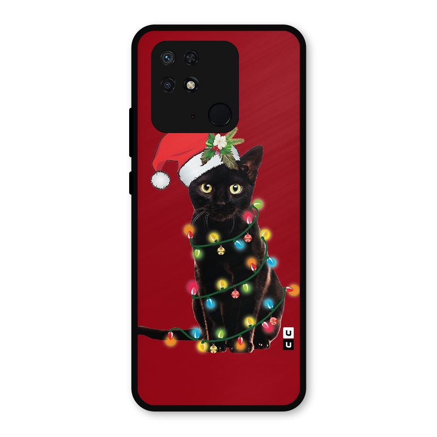 Christmas Cap Cute Cat Metal Back Case for Redmi 10