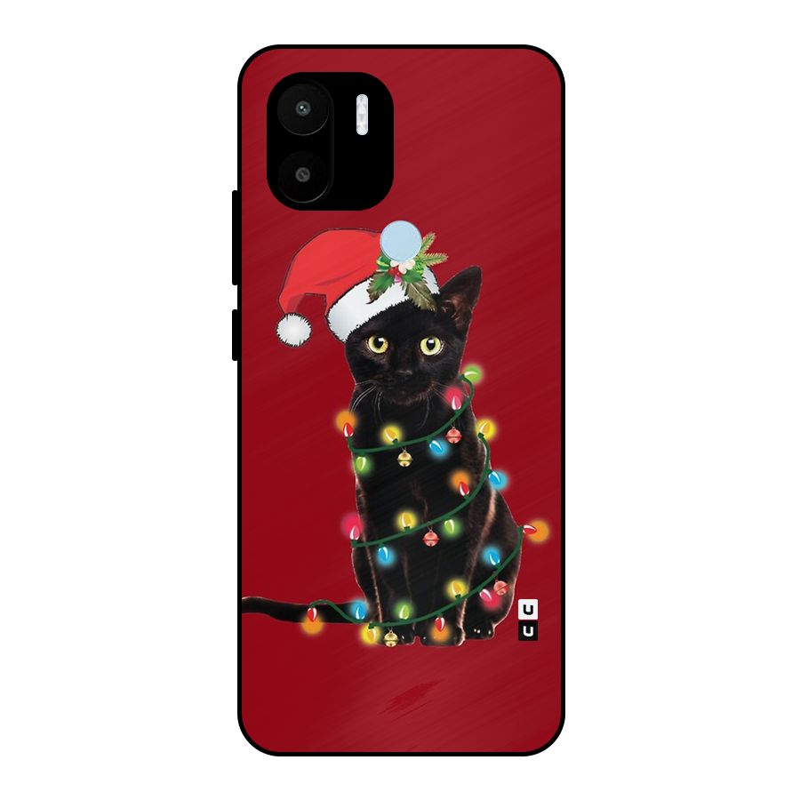 Christmas Cap Cute Cat Metal Back Case for Redmi A2+