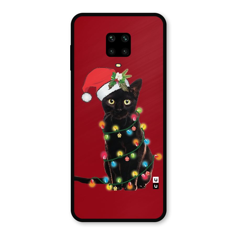 Christmas Cap Cute Cat Metal Back Case for Redmi Note 10 Lite