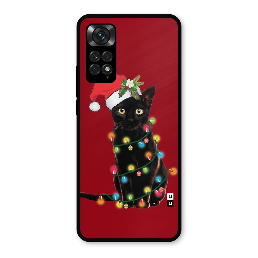 Christmas Cap Cute Cat Metal Back Case for Redmi Note 11s