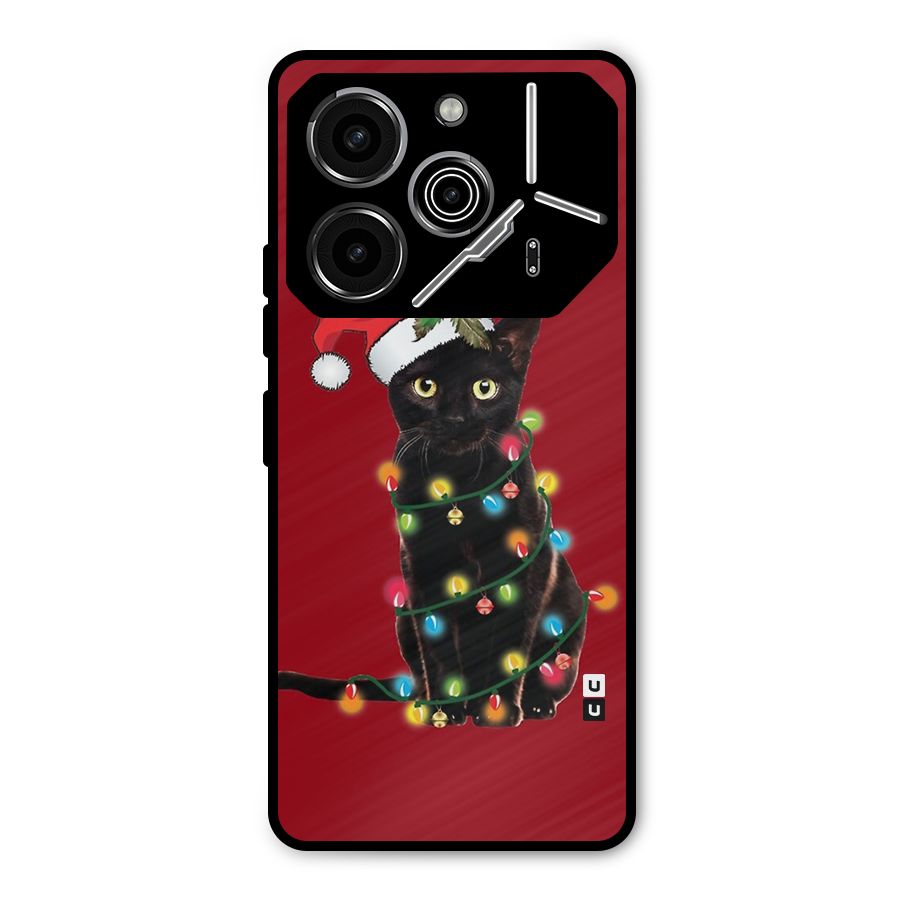 Christmas Cap Cute Cat Metal Back Case for Tecno Pova 6 Pro