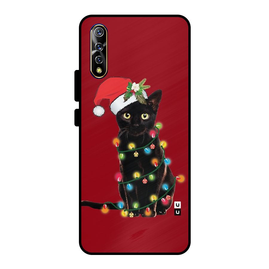 Christmas Cap Cute Cat Metal Back Case for Vivo S1