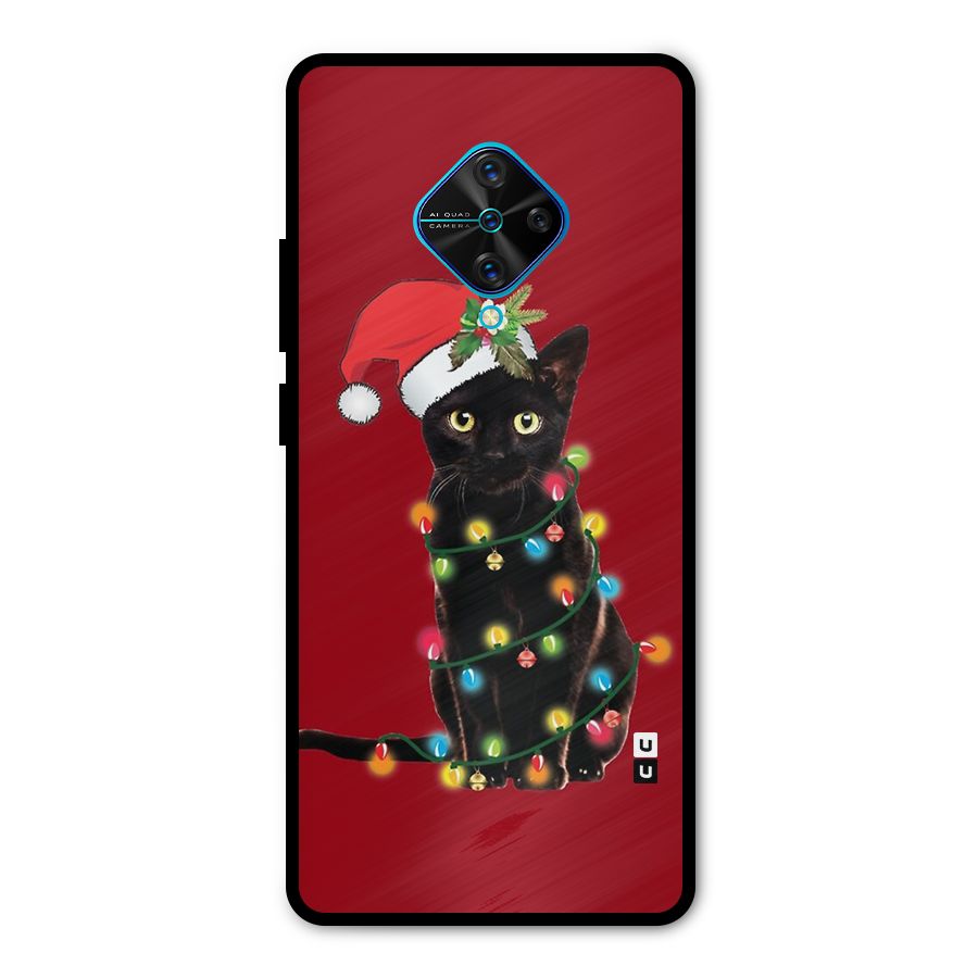Christmas Cap Cute Cat Metal Back Case for Vivo S1 Pro