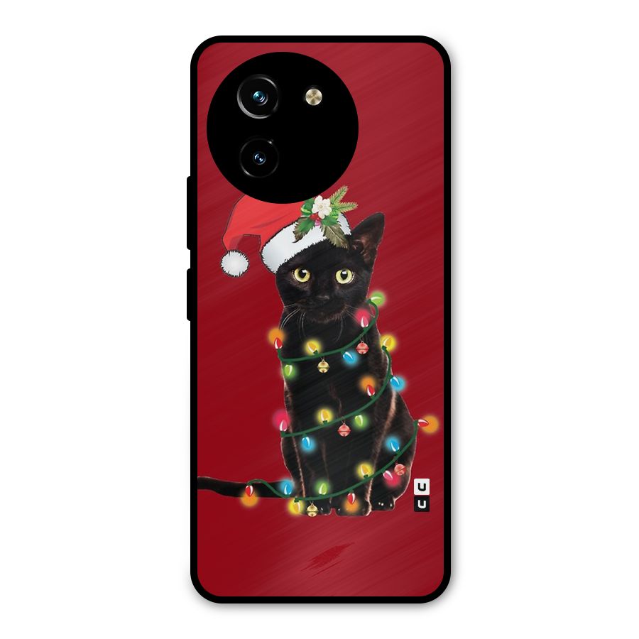Christmas Cap Cute Cat Metal Back Case for Vivo T3x