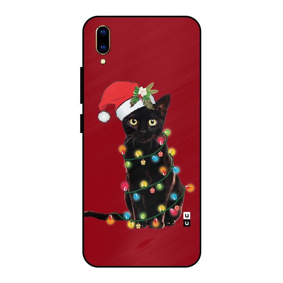 Christmas Cap Cute Cat Metal Back Case for Vivo V11 Pro