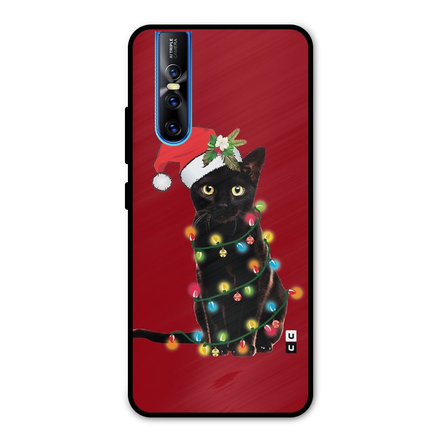 Christmas Cap Cute Cat Metal Back Case for Vivo V15 Pro