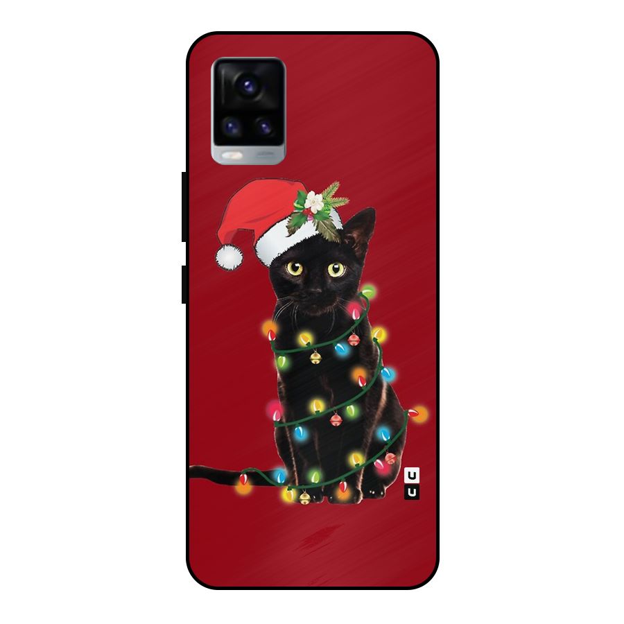 Christmas Cap Cute Cat Metal Back Case for Vivo V20