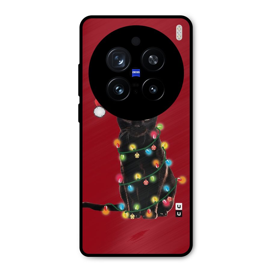 Christmas Cap Cute Cat Metal Back Case for Vivo X200 Pro