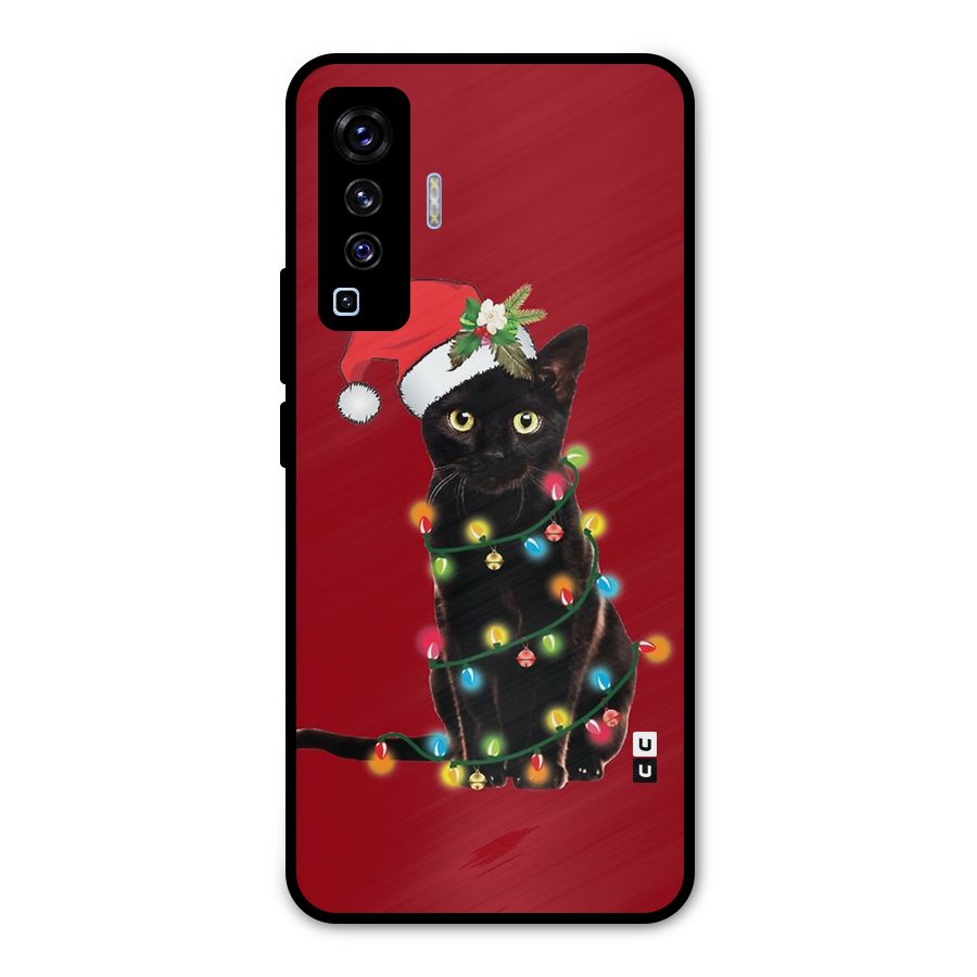 Christmas Cap Cute Cat Metal Back Case for Vivo X50