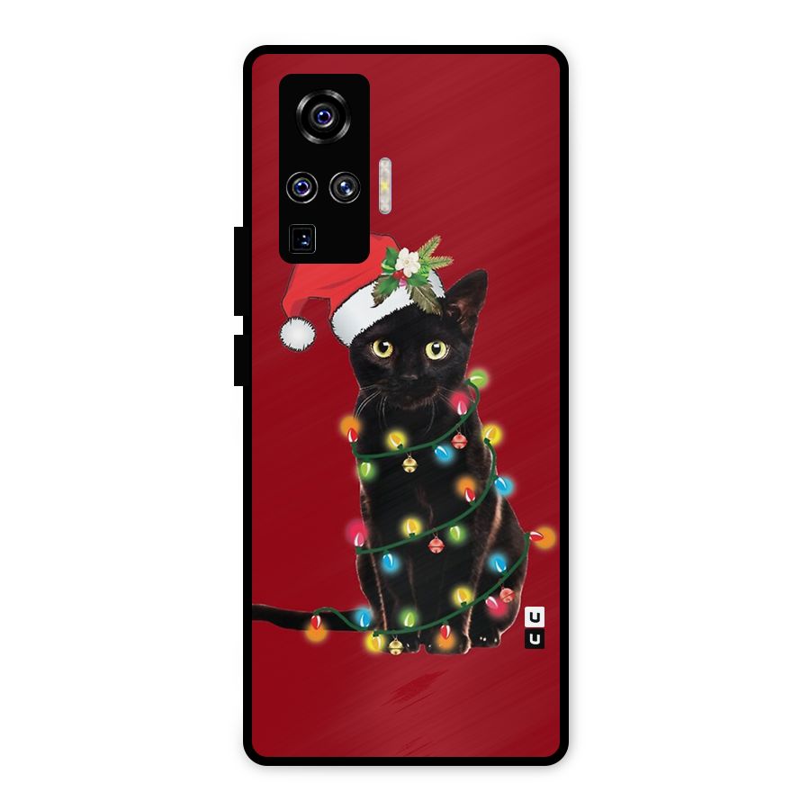 Christmas Cap Cute Cat Metal Back Case for Vivo X50 Pro