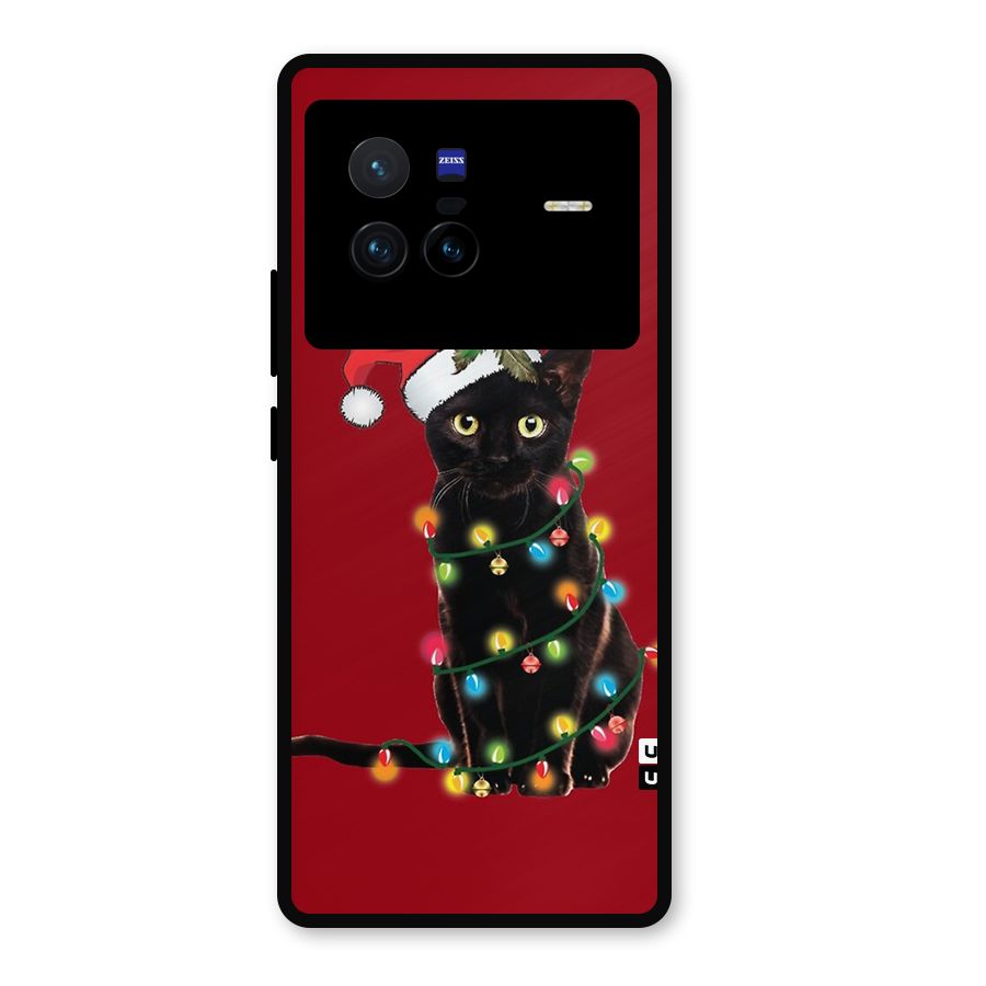 Christmas Cap Cute Cat Metal Back Case for Vivo X80