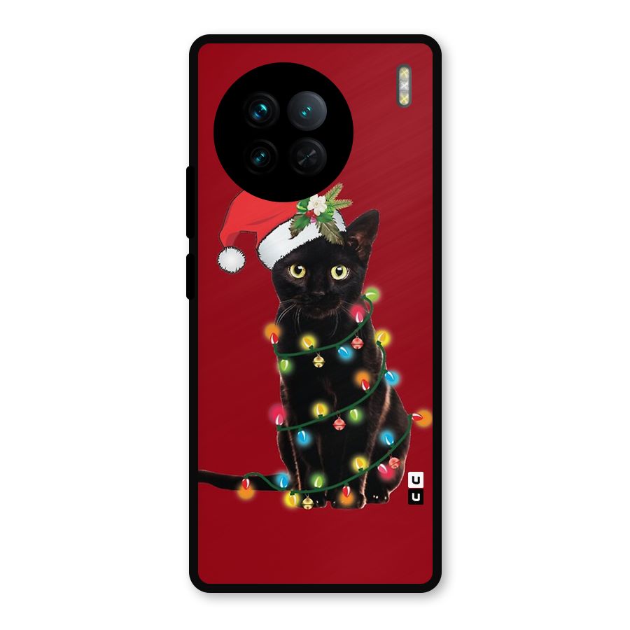 Christmas Cap Cute Cat Metal Back Case for Vivo X90