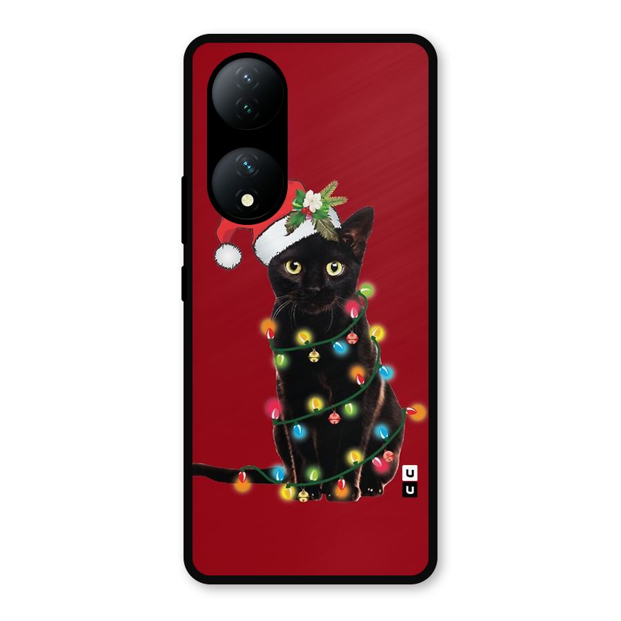Christmas Cap Cute Cat Metal Back Case for Vivo Y100