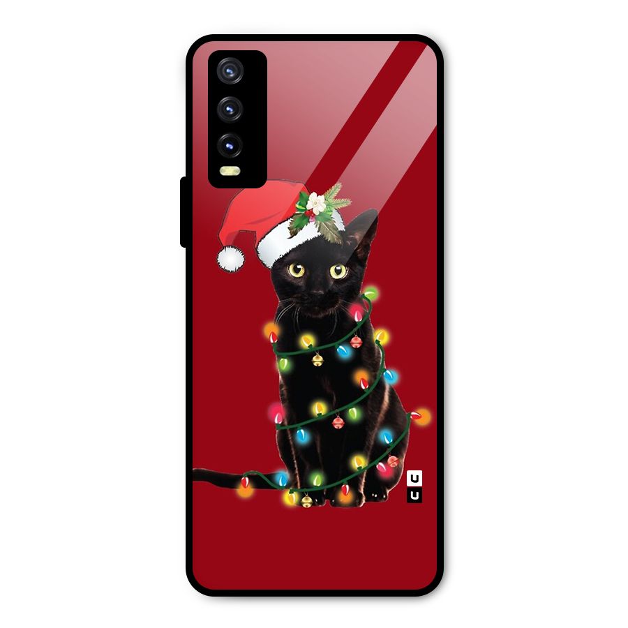 Christmas Cap Cute Cat Metal Back Case for Vivo Y20