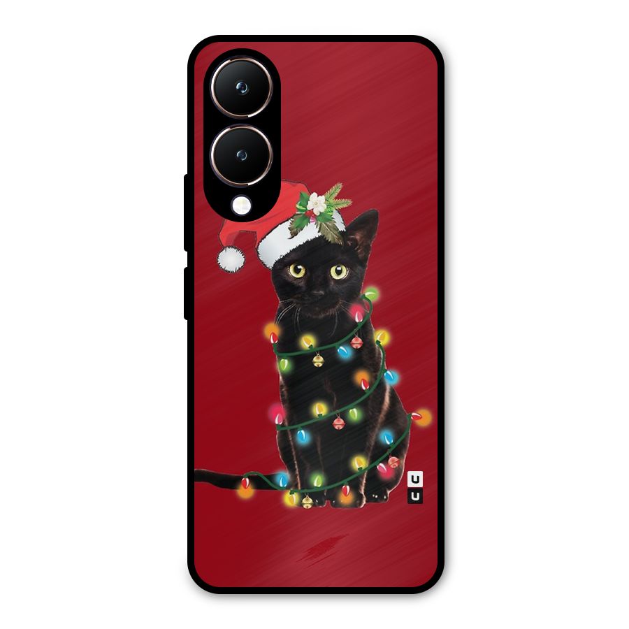 Christmas Cap Cute Cat Metal Back Case for Vivo Y28
