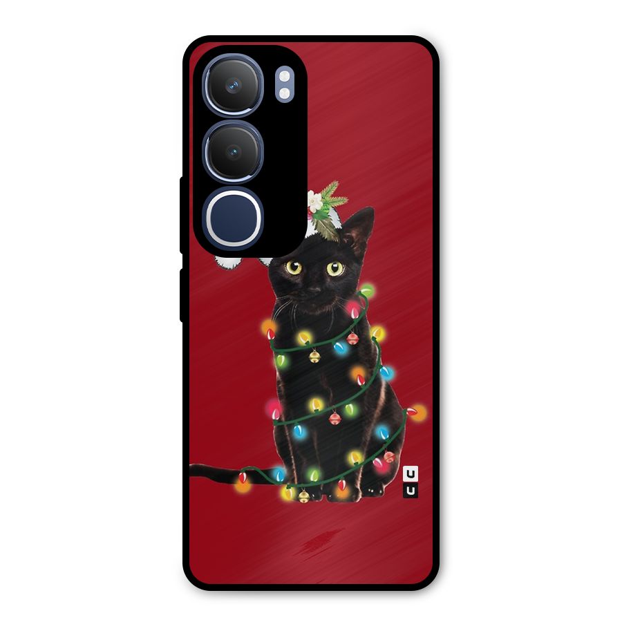 Christmas Cap Cute Cat Metal Back Case for Vivo Y29
