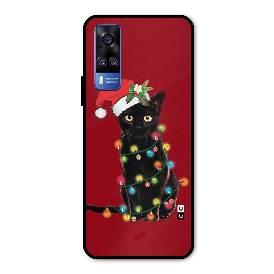 Christmas Cap Cute Cat Metal Back Case for Vivo Y51A