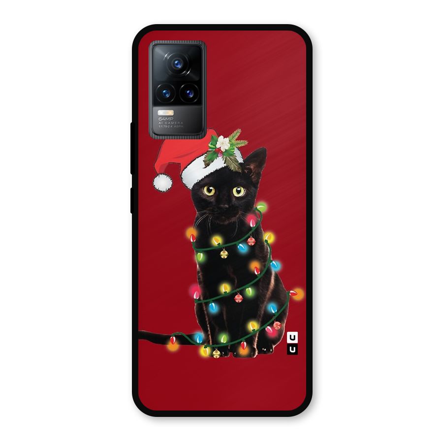 Christmas Cap Cute Cat Metal Back Case for Vivo Y73