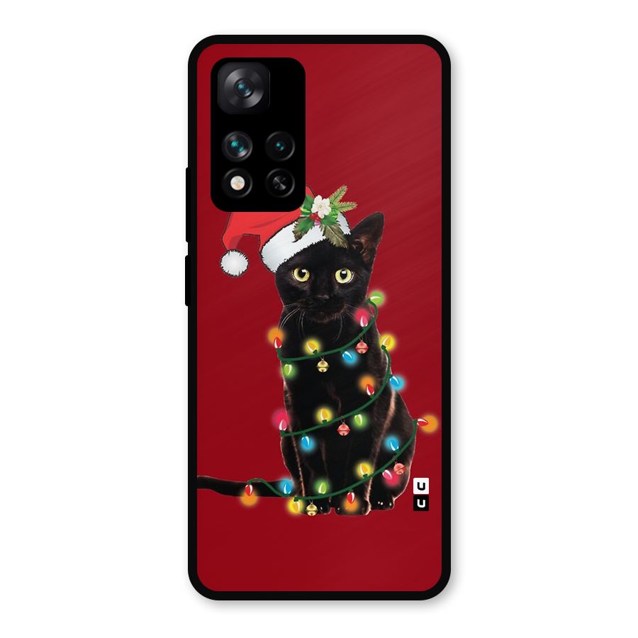 Christmas Cap Cute Cat Metal Back Case for Xiaomi 11i 5G