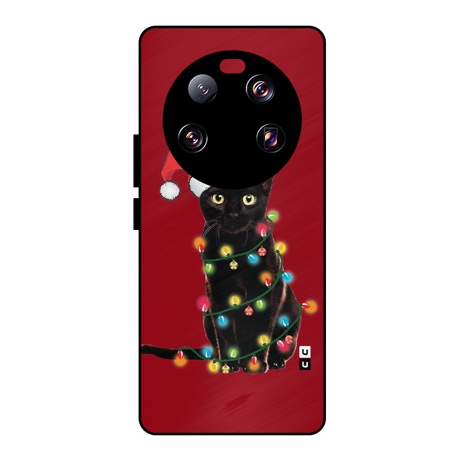 Christmas Cap Cute Cat Metal Back Case for Xiaomi 13 Ultra