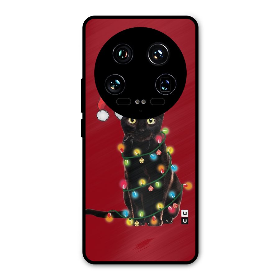 Christmas Cap Cute Cat Metal Back Case for Xiaomi 14 Ultra