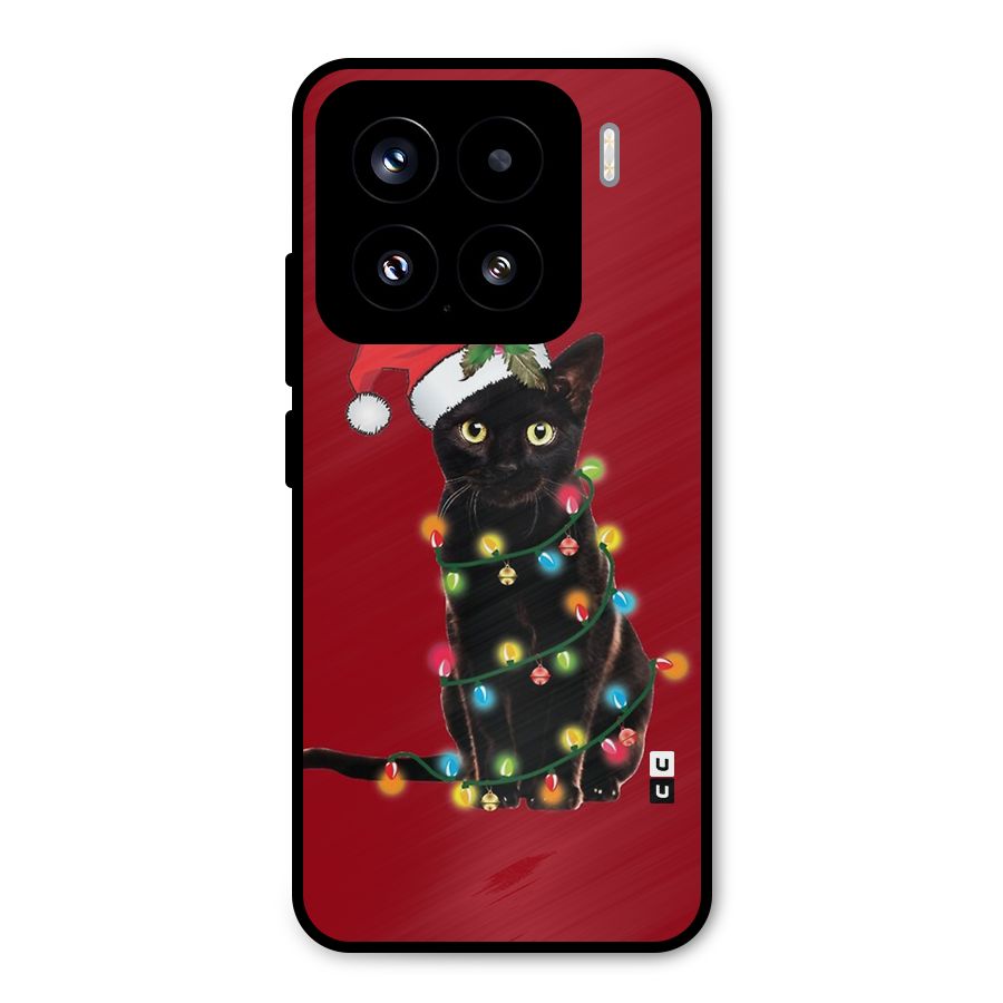 Christmas Cap Cute Cat Metal Back Case for Xiaomi 15