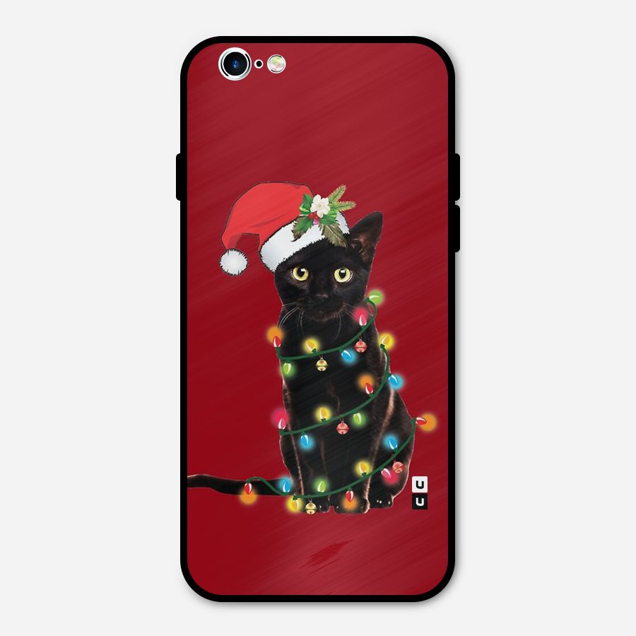Christmas Cap Cute Cat Metal Back Case for iPhone 6 6s