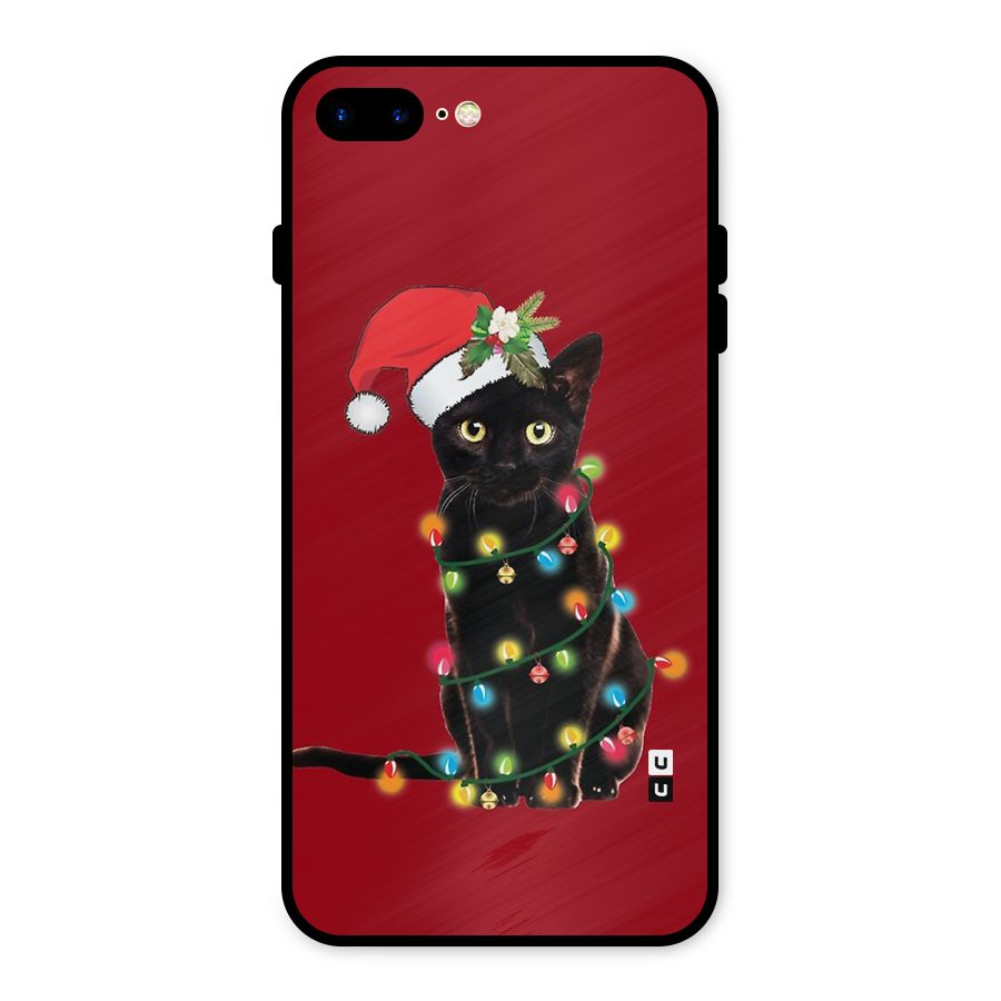 Christmas Cap Cute Cat Metal Back Case for iPhone 8 Plus