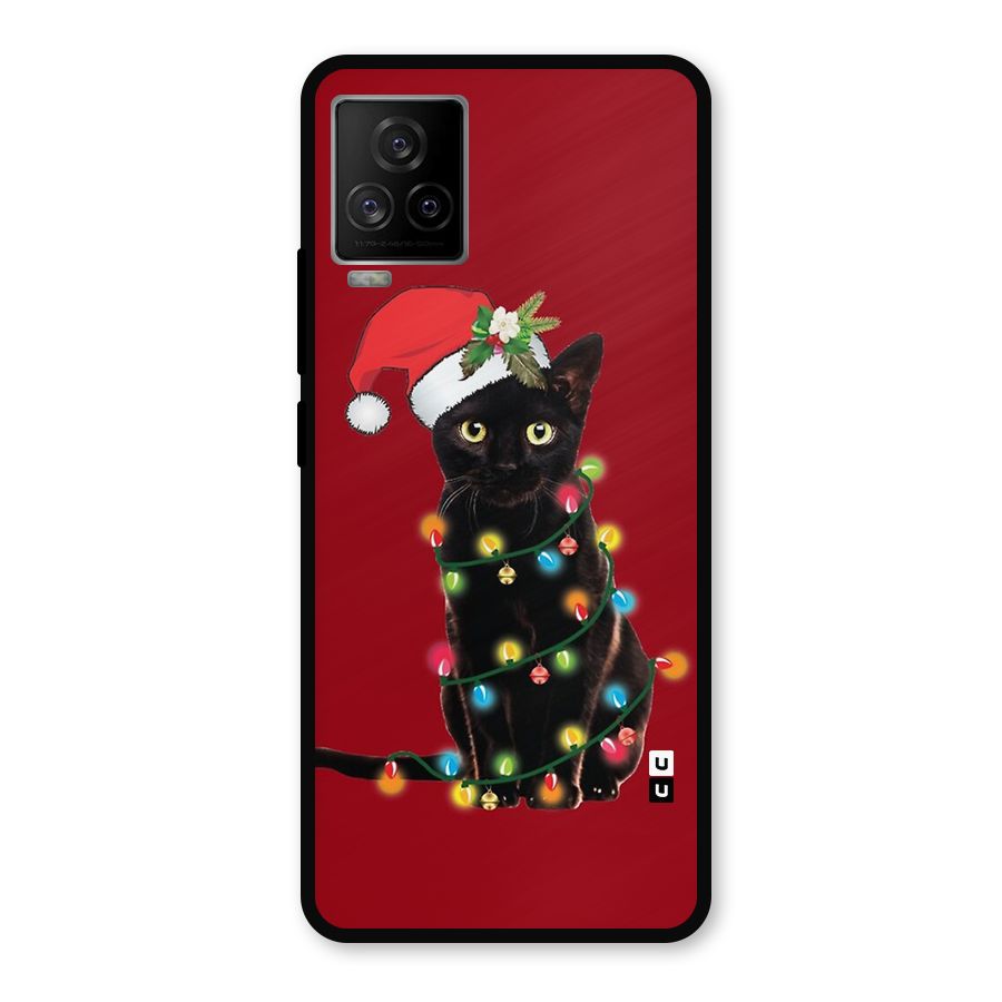 Christmas Cap Cute Cat Metal Back Case for iQOO 7 Legend 5G
