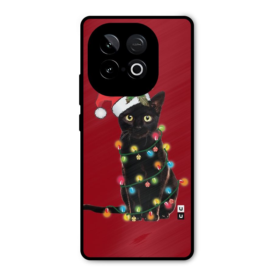 Christmas Cap Cute Cat Metal Back Case for iQOO Neo 10