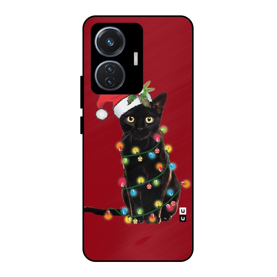 Christmas Cap Cute Cat Metal Back Case for iQOO Z6 44W