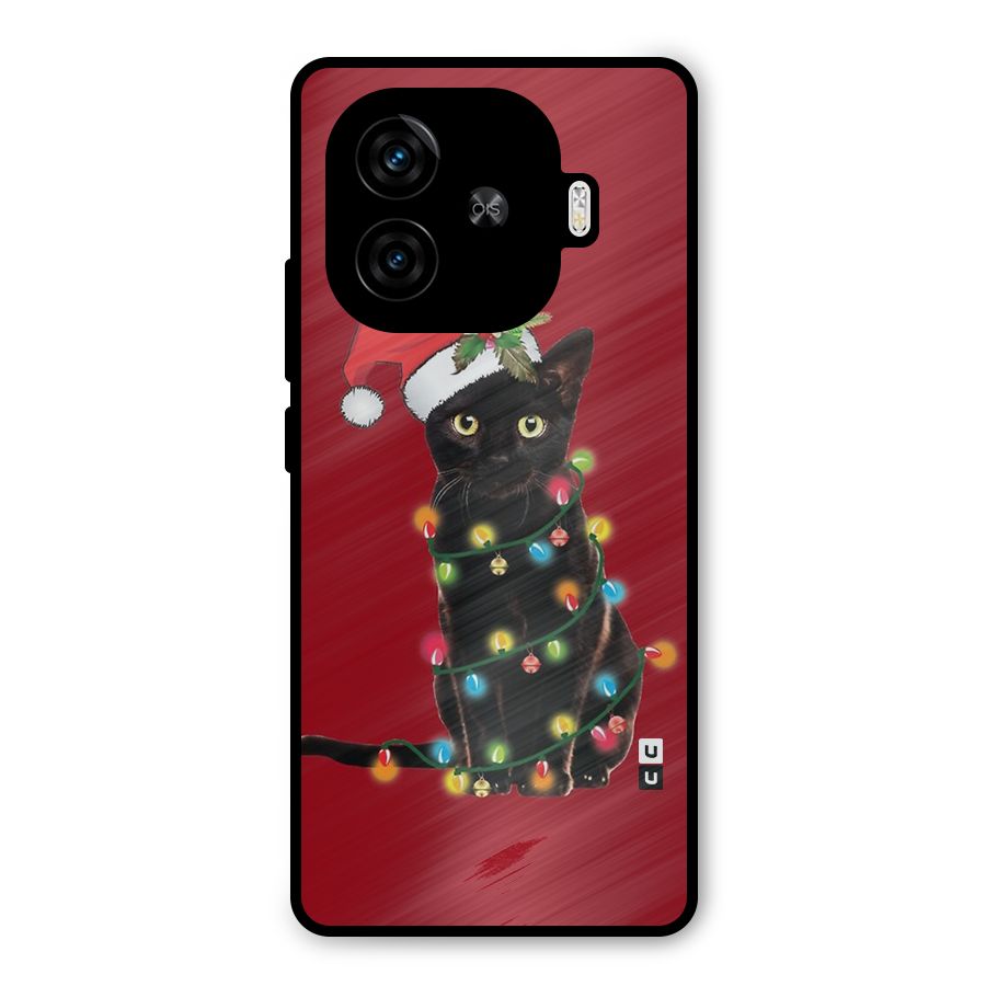 Christmas Cap Cute Cat Metal Back Case for iQOO Z9 Turbo