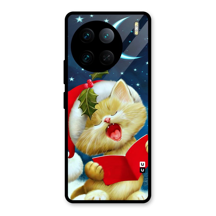 Christmas Cat Glass Back Case for Vivo X90 Pro