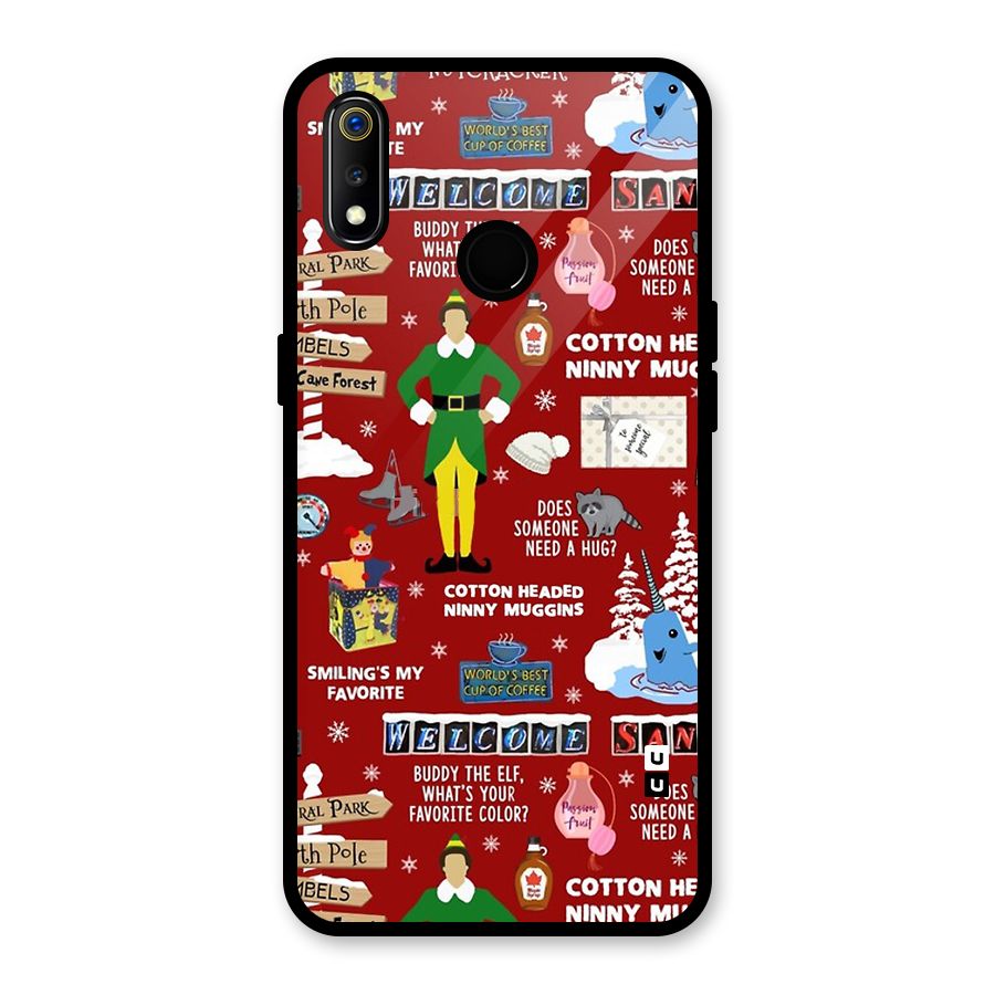 Christmas Cute Doodles Glass Back Case for Realme 3i