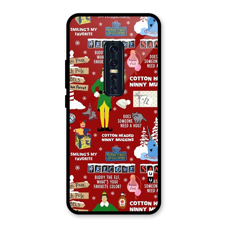 Christmas Cute Doodles Glass Back Case for Vivo V17 Pro