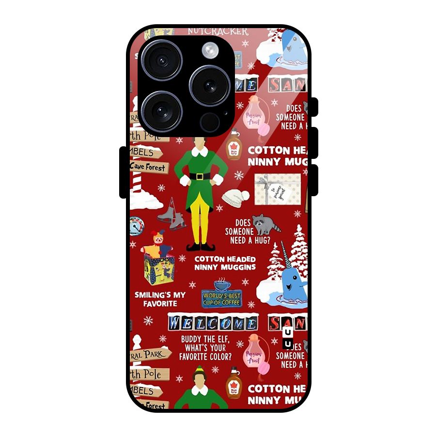 Christmas Cute Doodles Glass Back Case for iPhone 15 Pro