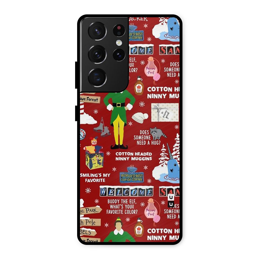 Christmas Cute Doodles Metal Back Case for Galaxy S21 Ultra 5G
