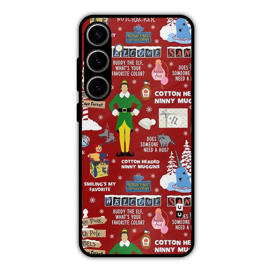 Christmas Cute Doodles Metal Back Case for Galaxy S24 Plus