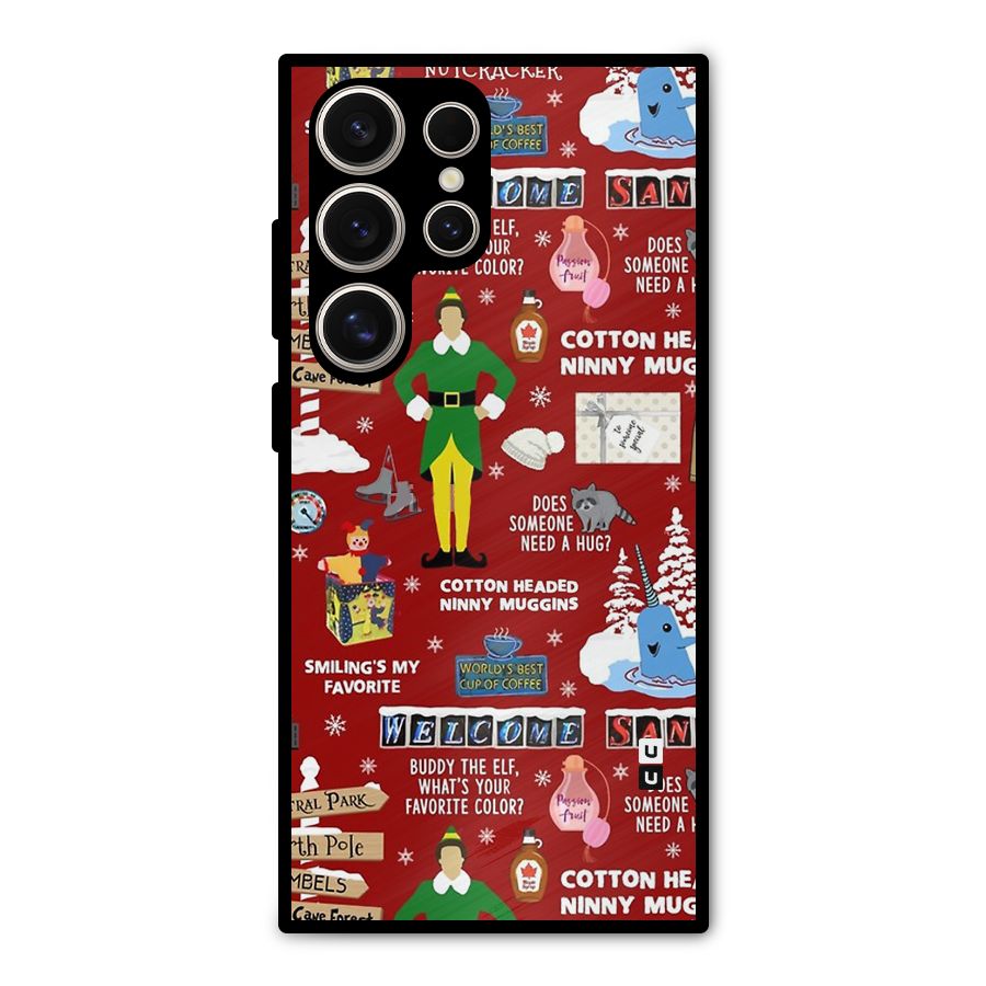Christmas Cute Doodles Metal Back Case for Galaxy S24 Ultra