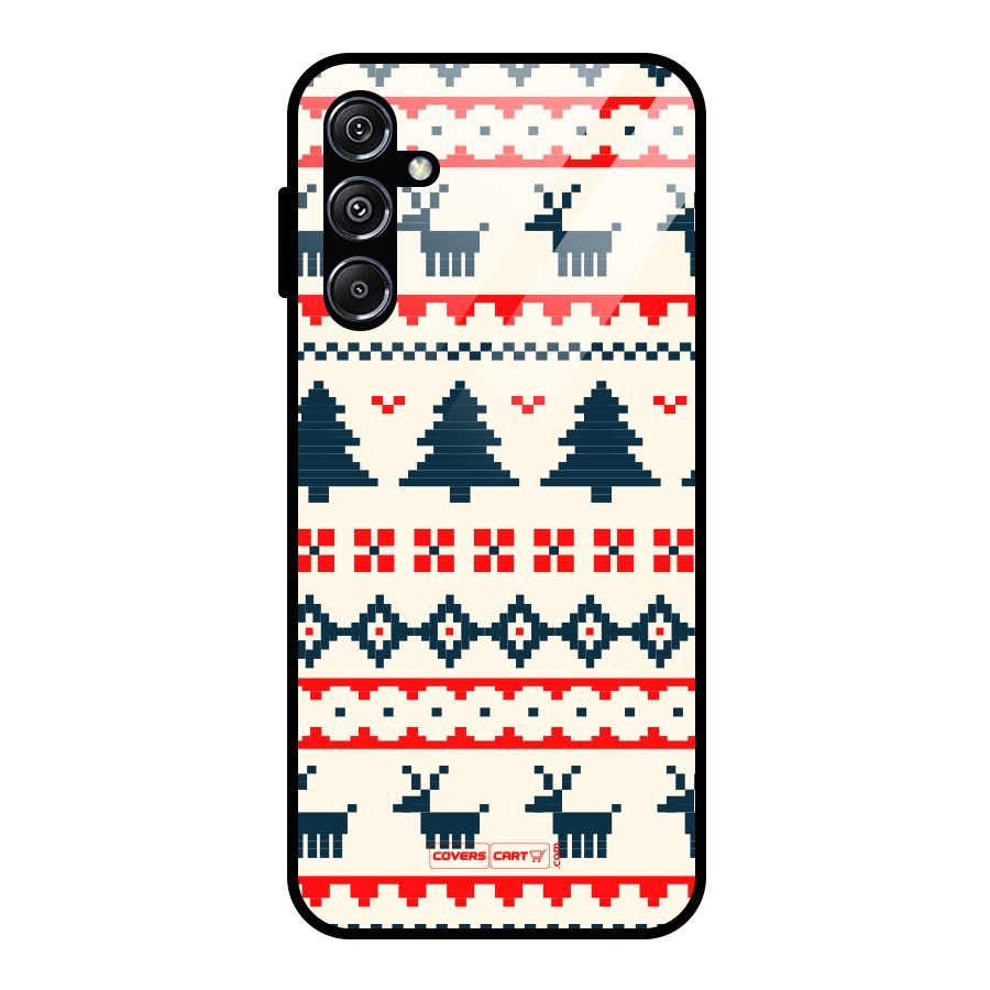 Christmas Design Pattern Glass Back Case for Galaxy M34 5G