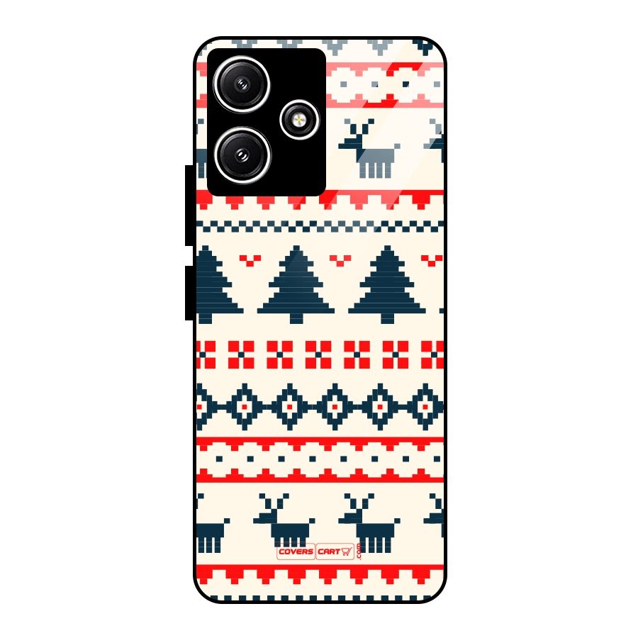 Christmas Design Pattern Glass Back Case for Redmi 12 5G