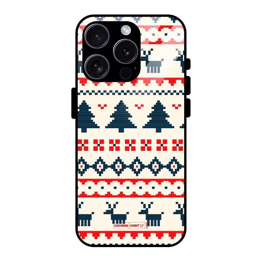Christmas Design Pattern Glass Back Case for iPhone 15 Pro