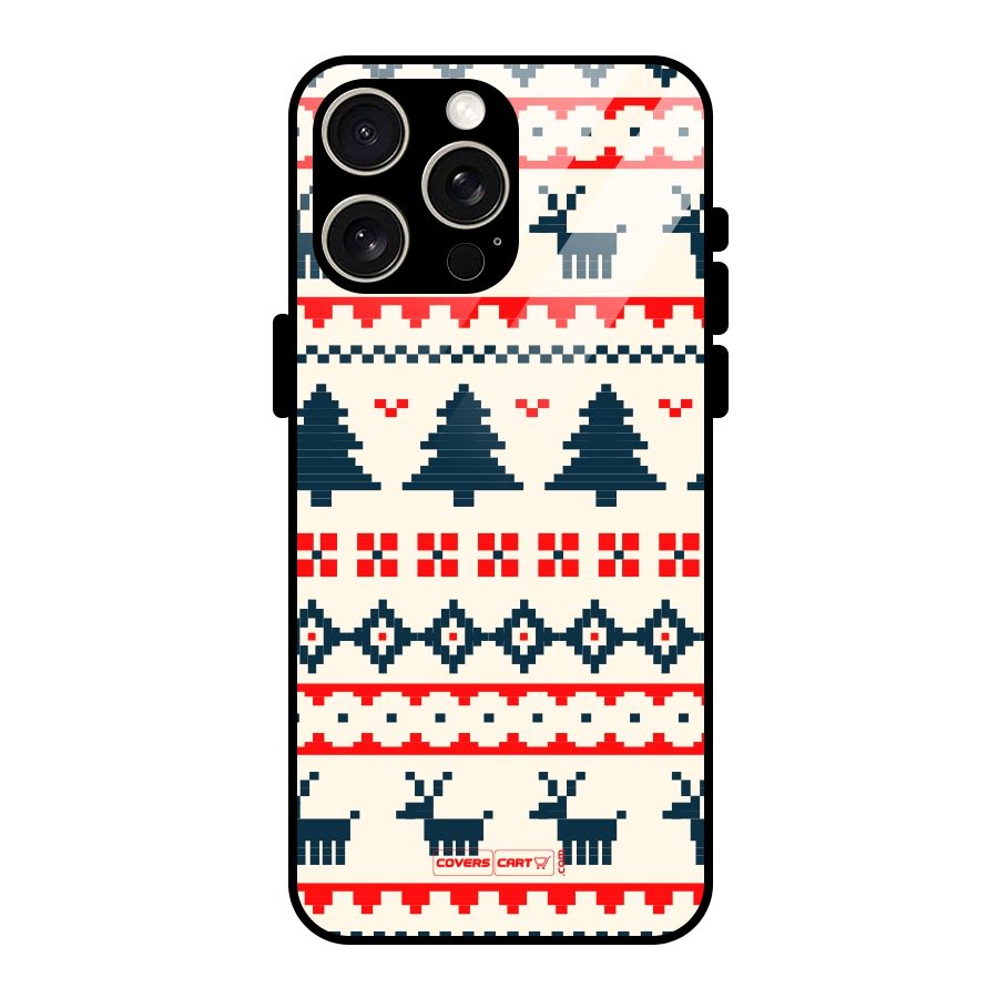 Christmas Design Pattern Glass Back Case for iPhone 15 Pro Max