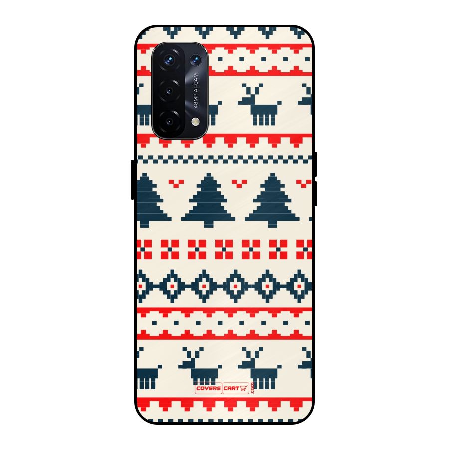 Christmas Design Pattern Metal Back Case for Oppo A74 5G