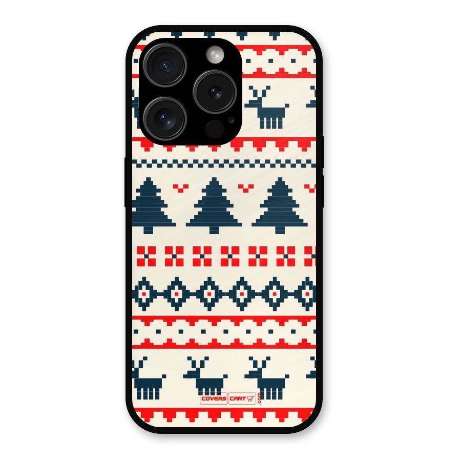 Christmas Design Pattern Metal Back Case for iPhone 15 Pro